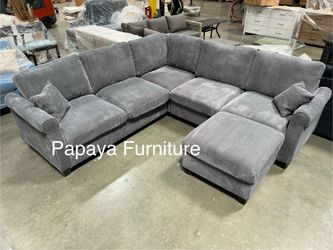 New Dark Grey Sectional Sofa And Ottoman, Sectionals, Sofa, Couch, Plush Sectional, High Back Couch, Sofas, Grey Sectional, Grey Sofa, Grey Couch Dim