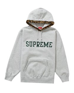 New Supreme Leopard Trim Hooded Sweatshirt Heather Grey Size XL
