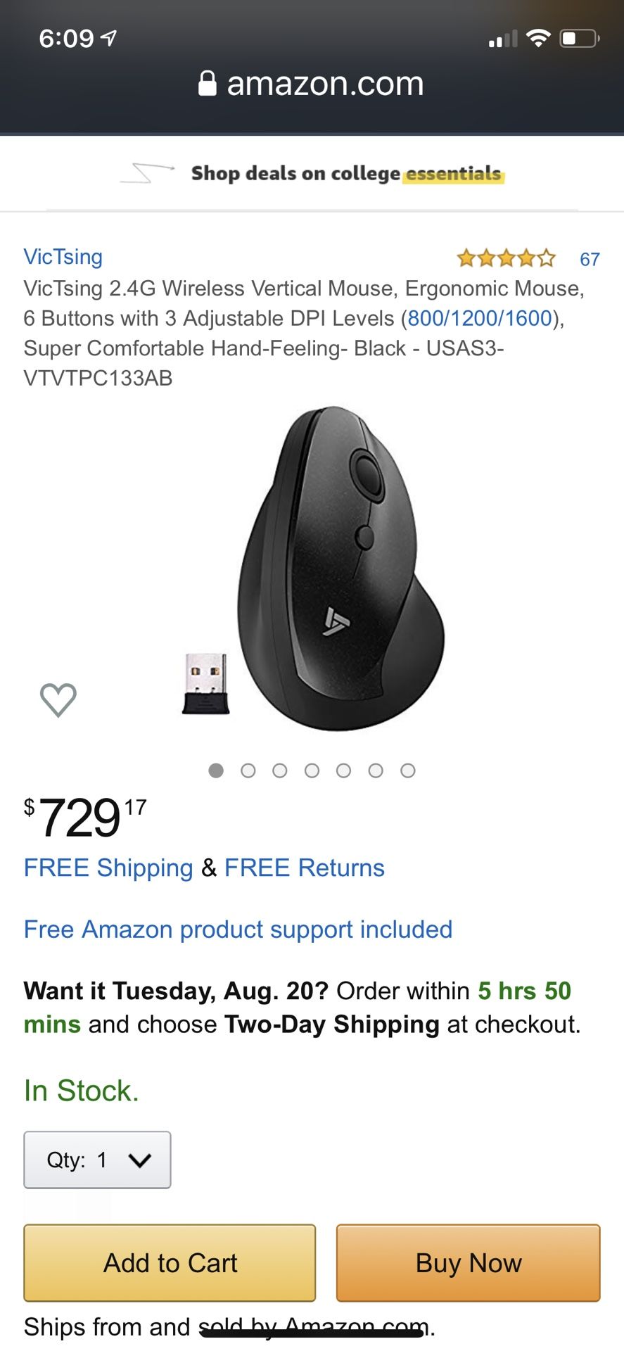 VicTsing 4.1 out of 5 stars 67 Reviews VicTsing 2.4G Wireless Vertical Mouse, Ergonomic Mouse, 6 Buttons with 3 Adjustable DPI Levels (800/1200/1600