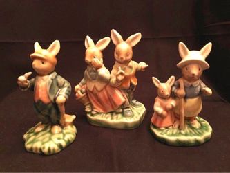 Figurines, Vintage Rabbit Figurines, Porcelain Set Of 3