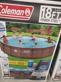 NUEVA PISCINA DE PATIO DE ACERO TAMAÑO 18 PIES DE ANCHO X 48 PULGADAS DE ALTO INCLUYE FILTRO, ESCALERA, CUBIERTA Y CARTUCHO, NUNCA USADA 