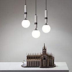 Set Of 3 Modern Black Concrete Globe Pendant Light Mid Century 1-Light Ceiling Hanging Lighting Fixture with White Globe Glass Lampshade for Kitchen