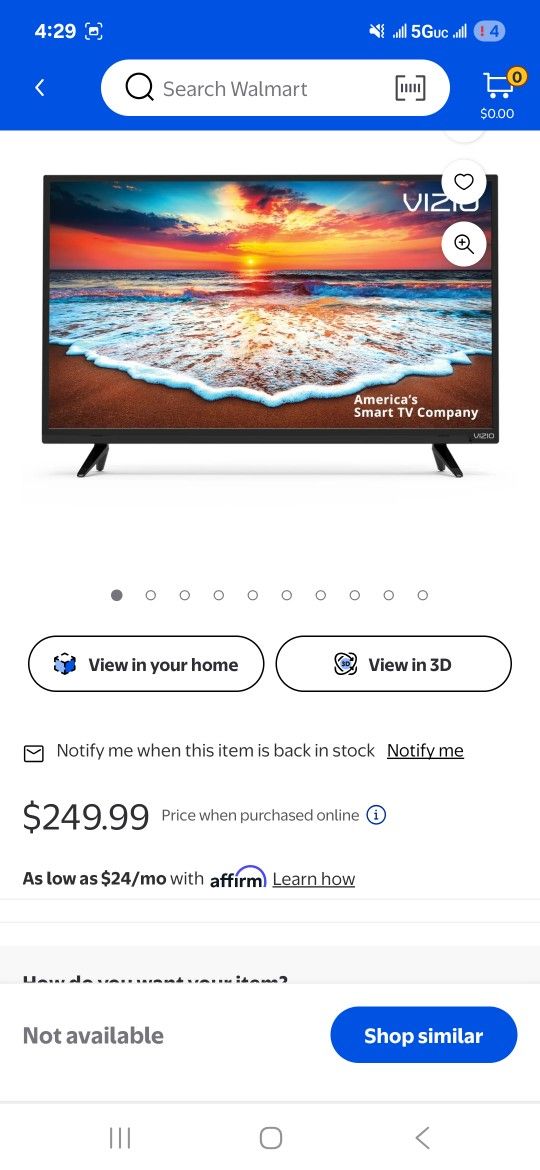 Vizio 43 Inch Smart Chromecast TV & Remote With Wallmount