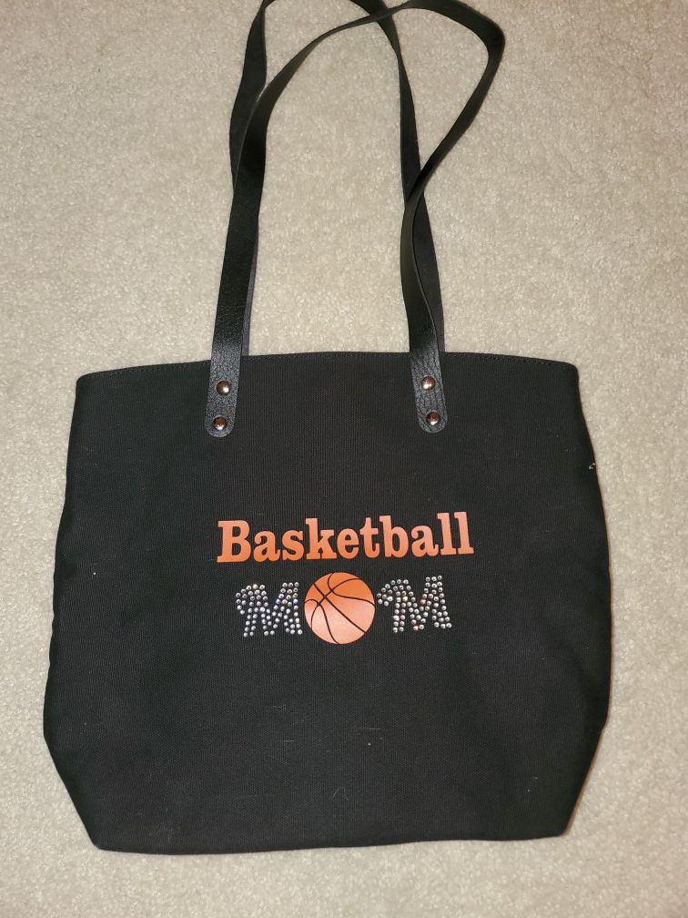 Canvas lined Basketball Mom glitter tote