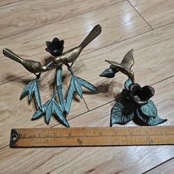 Andrea By Sadek Brass Birds on Bamboo & Brass Hummingbird on Flower Candle Holders - Set of Two