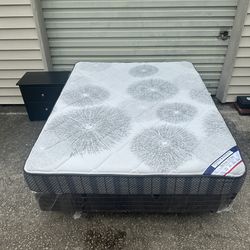 Queen Mattress Set With Frame And Night Stand (Delivery Available!)