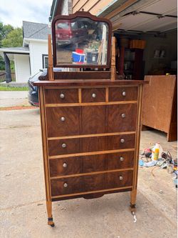 Vintage Walnut Dresser with Original Mirror – Fully Restored