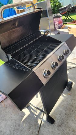 Expert Grill, 4-Burner Propane Gas Grill with Side Table and Wheels, Stainless Steel