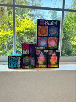 Needoh Lot of 6 ( Swirl , Nice Cream Cone , Nice Cube Glitter , FuzzBall, Glow Blue )