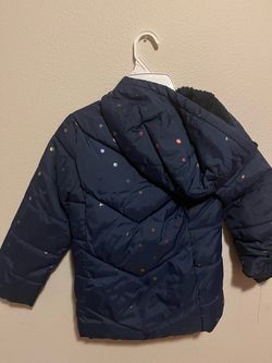 Kids Navy Puffer Jacket with Colorful Dots