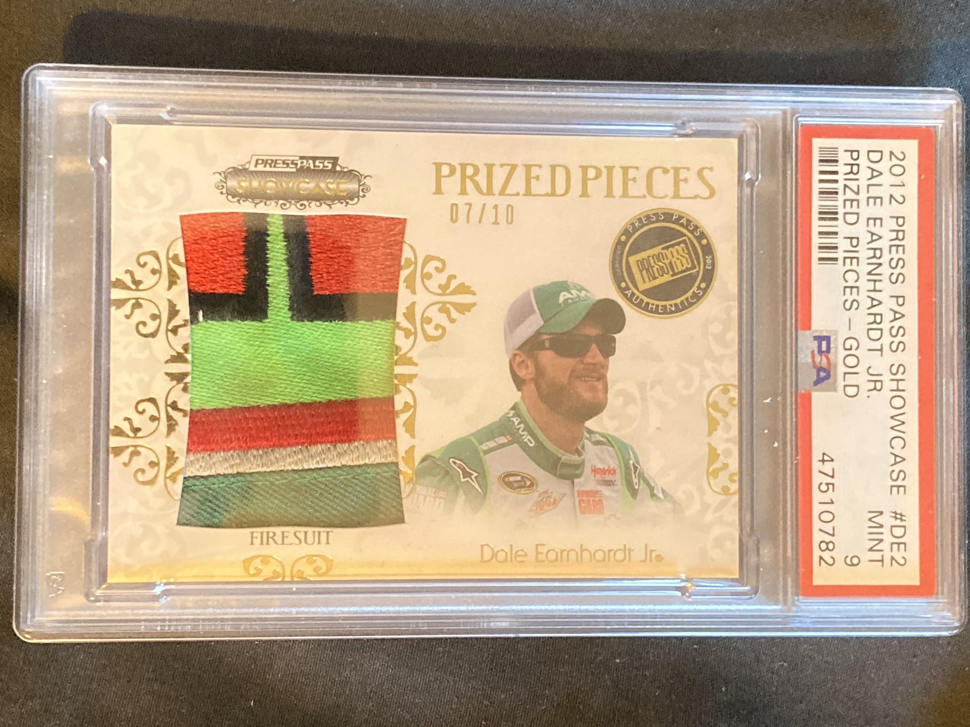 POP 1 Dale Earnhardt Jr 2012 Press Pass Showcase Prized Pieces /10 Firesuit PSA 9 graded card