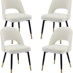 Modern Dining Chair Set of 4 with Open Back, Velvet Upholstered Armless Chair with Metal Frame Side Chair for Kitchen Dining Room Living Room, Beige