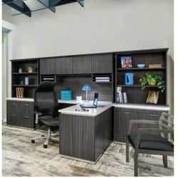 L-Shaped Office Desk with Wall Unit