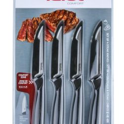 New, T-Fal Set Of 4 Steak Knifes, Stainless Steal, 4 Inches