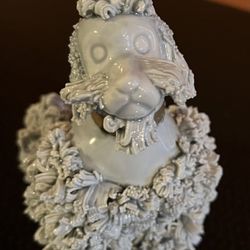 Vintage MCM Greyish-Blue Porcelain Spaghetti Poodle Figurine About 4”L 4”H