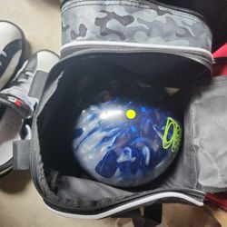Brunswick Axis Bowling Ball and shoes