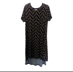 LuLaRoe Swing Dress Womens size Large Black Brown Hi-Low Carly Pocket Round Neck