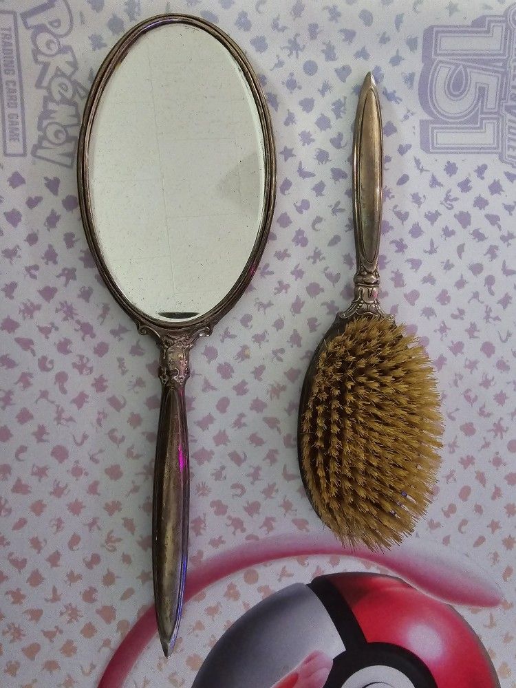 Vintage Hand Mirrors And Brush 