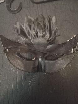 Black Masquerade Mask with Feathers