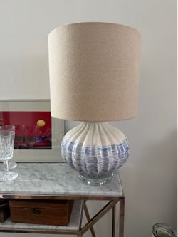 Ceramic lamp with acrylic base and linen shade $25