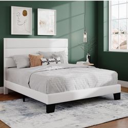 Full Platform Bed Frame with Velvet Upholstered Headboard