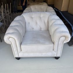 2 Custom Made Suede Chairs + Coffee Table – Unique Custom Furniture