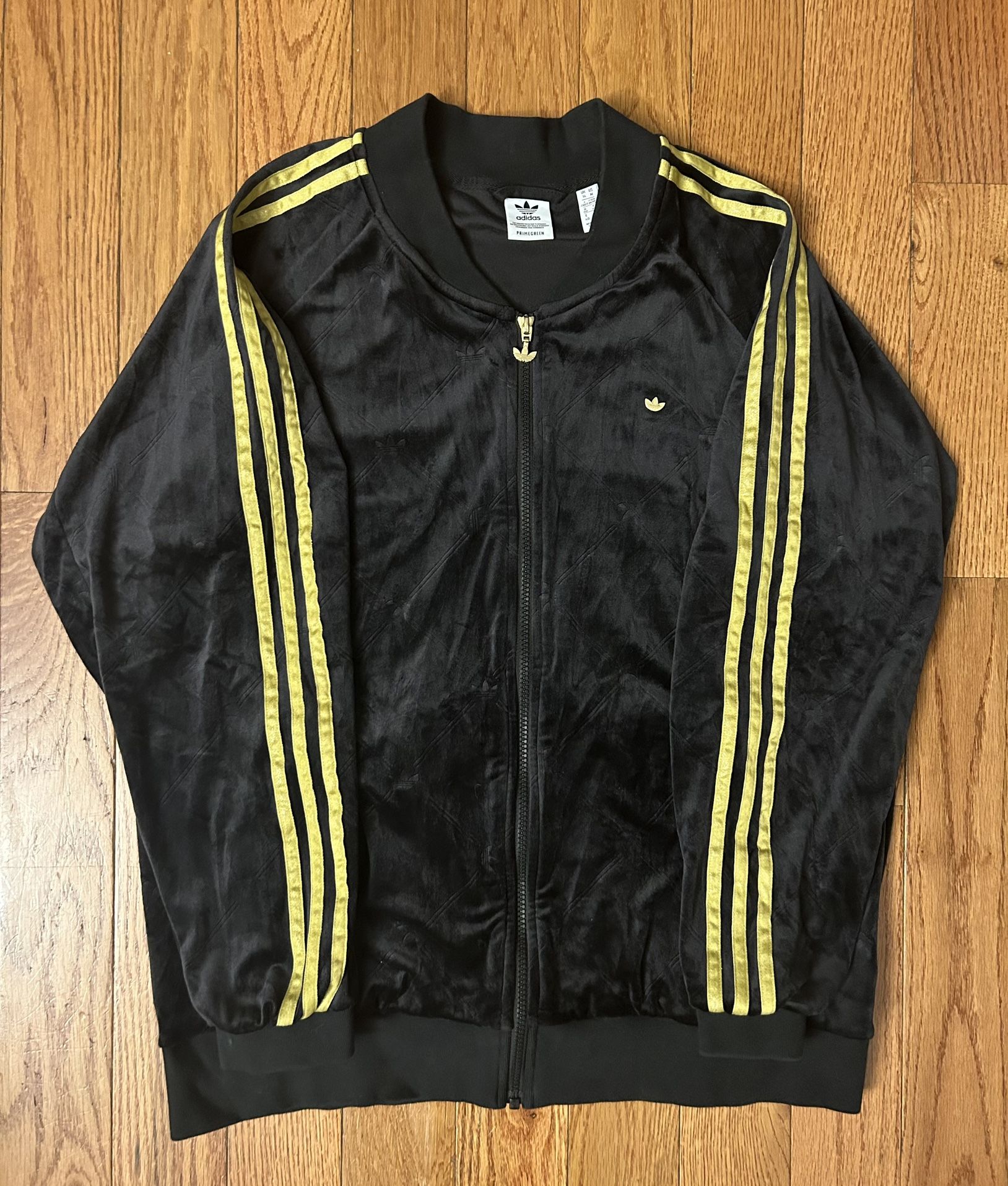 Adidas Prime Green Velvet Black/Gold Track Jacket Size Medium