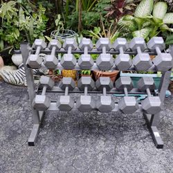 SET OF DUMBBELLS AND  STRONG 2 TIER DUMBBELL RACK (PAIRS OF)  :  15s  20s  25s  30s  35s  45s  50s 