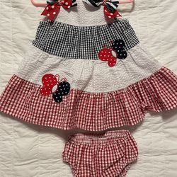 Rare Editions Red White And Blue Butterfly Dress Size 6 Months