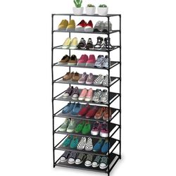 
10 Tiers Tall Shoe Rack, Holds up to 30 Pairs, Sturdy Shoe Shelf Shoe Storage Organizer, Metal Frame, Non-Woven Fabric, Easy Assembled Free Standing 