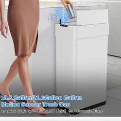 Trash Can,18.5 Gallon Touchless Motion Sensor Trash Bin, Smart Garbage Can with Soft-Close Lid, Bag Retainer Ring and Display Light,for Kitchen,Living