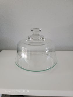 Vtg. Clear Glass Cheese Serving Platter with Domed Cover