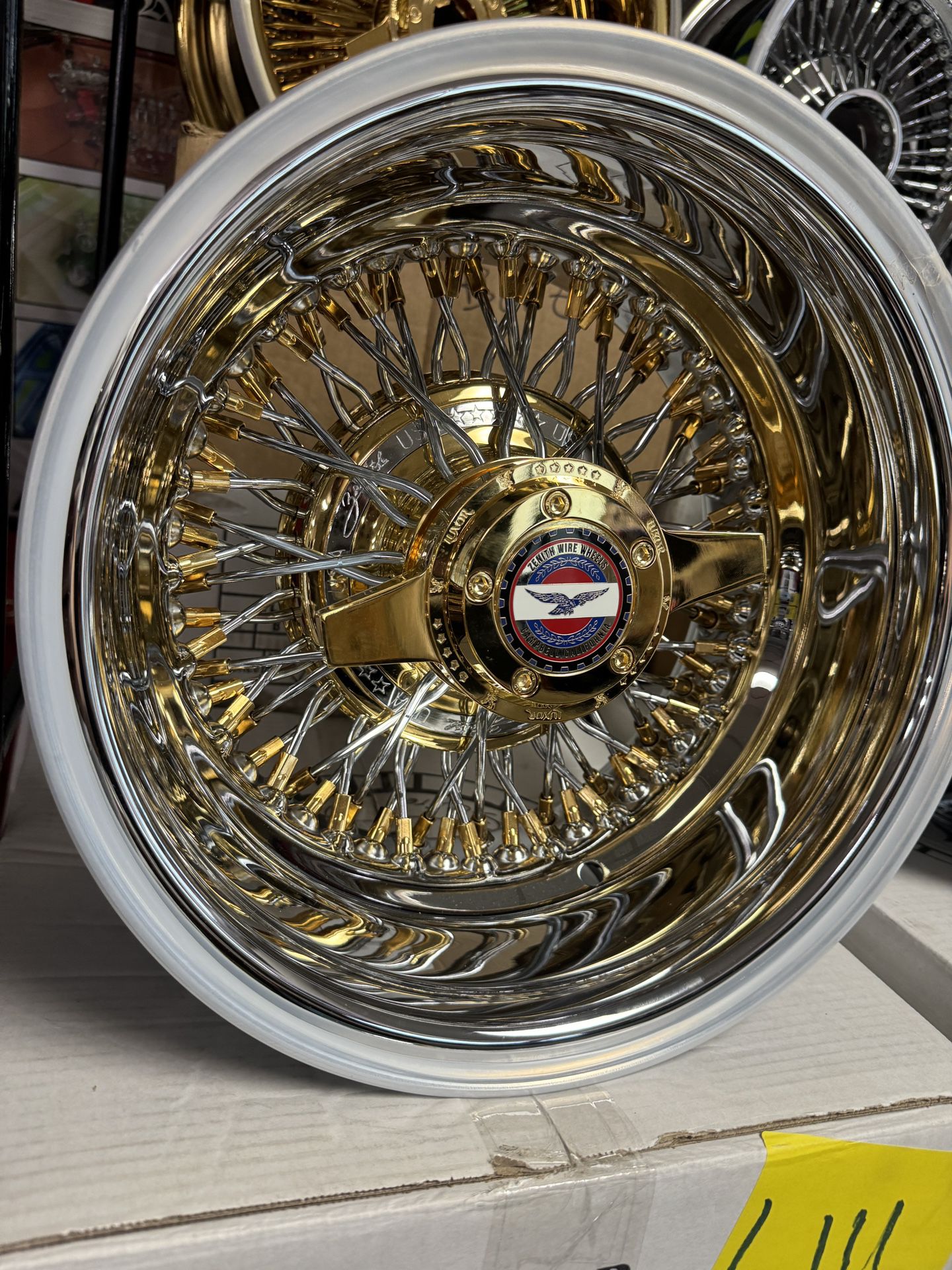 13x7 Zenith Crosslace Triple Gold Wire Wheels And Whitewall Tires Finance Available 