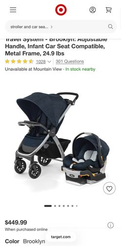 Chicco Bravo 3-in-1 Trio Travel System, Bravo Quick-Fold Stroller with KeyFit 30 Infant Car Seat and Base, Brooklyn/Navy