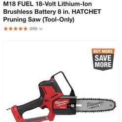 M18 FUEL 18-Volt Lithium-Ion Brushless Battery 8 in. HATCHET Pruning Saw (Tool-Only)