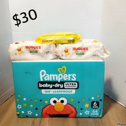 Pampers baby dry size 6 with wipes 