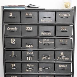 Vintage Industrial Metal Drawer Cabinet — Rare Piece $800