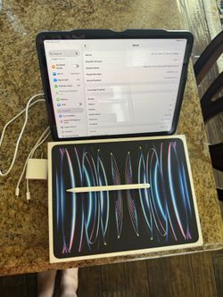 IPAD PRO 13” 6th Gen (M2) 256gb, cellular, ZUGU case ($90 value, and Pencil ($129 value), lightly used.