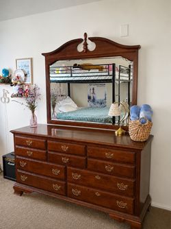 American Drew Solid Wood Dresser And Mirror