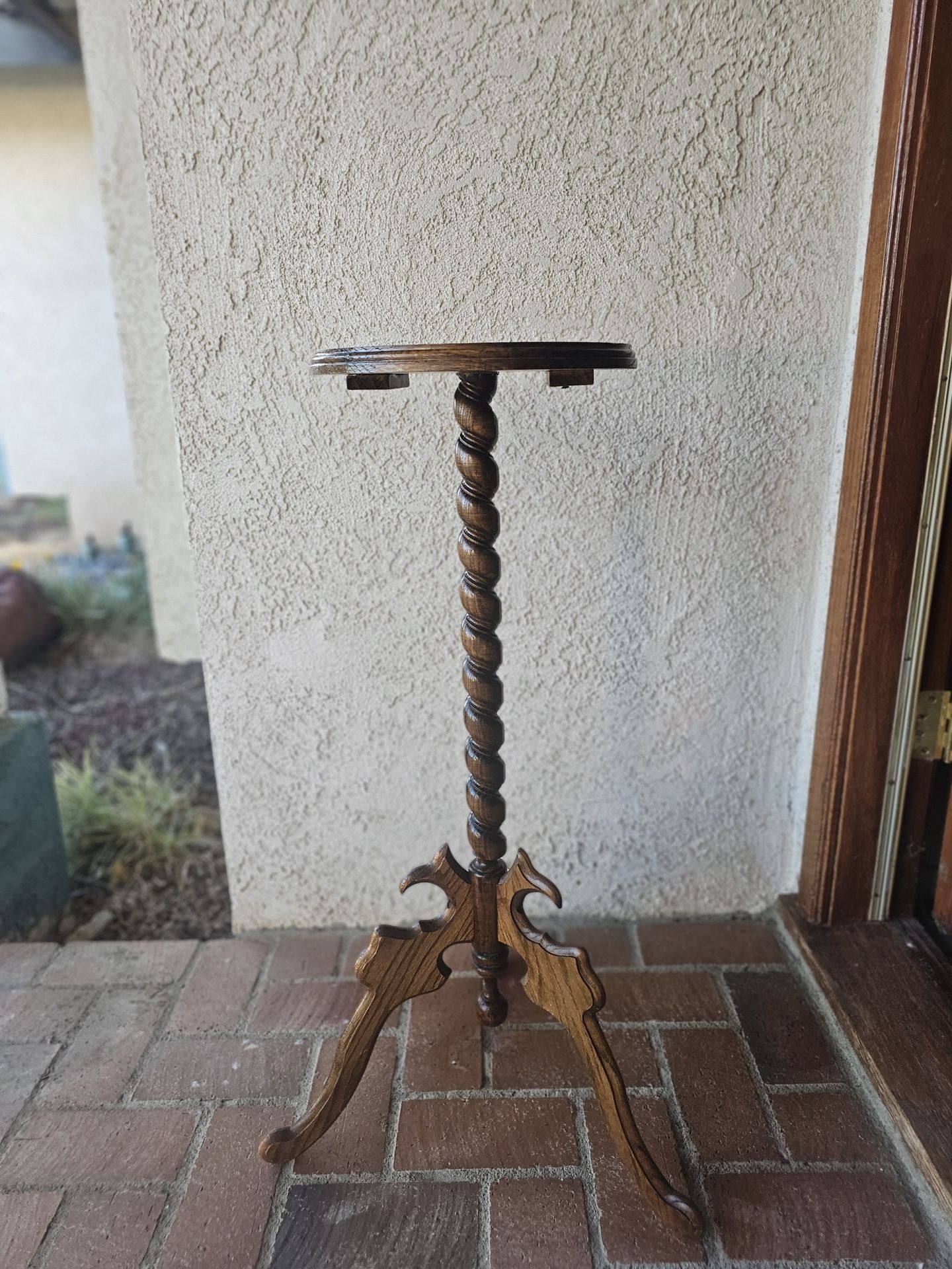 Antique Oak Pedestal Plant Stand