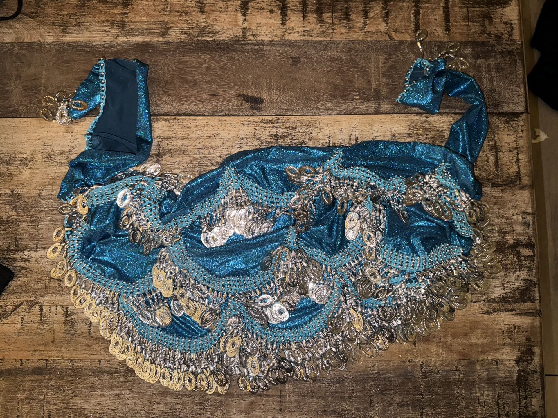 Blue Sequence Professional Belly Dance Wrap Belt Shawl Skirt Scarf Costume