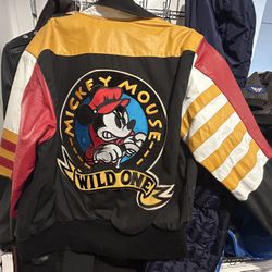 Vintage Micky Mouse Wild One Leather Jacket Mens Size M Black Jeff Hamilton Coat 2x