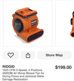 RIDGID 1625 CFM 3-Speed, 3-Positions AM2286 Air Mover Blower Fan for Drying Floors and Janitorial Water