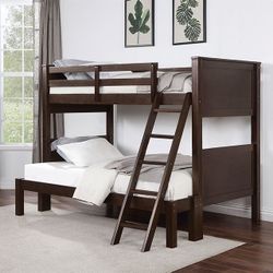 Brand New Dark Walnut Twin Over Full Bunk Bed 