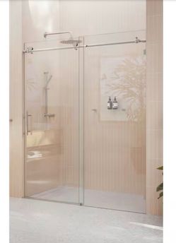 Frameless Sliding Shower Door in Brushed Nickel with Handle