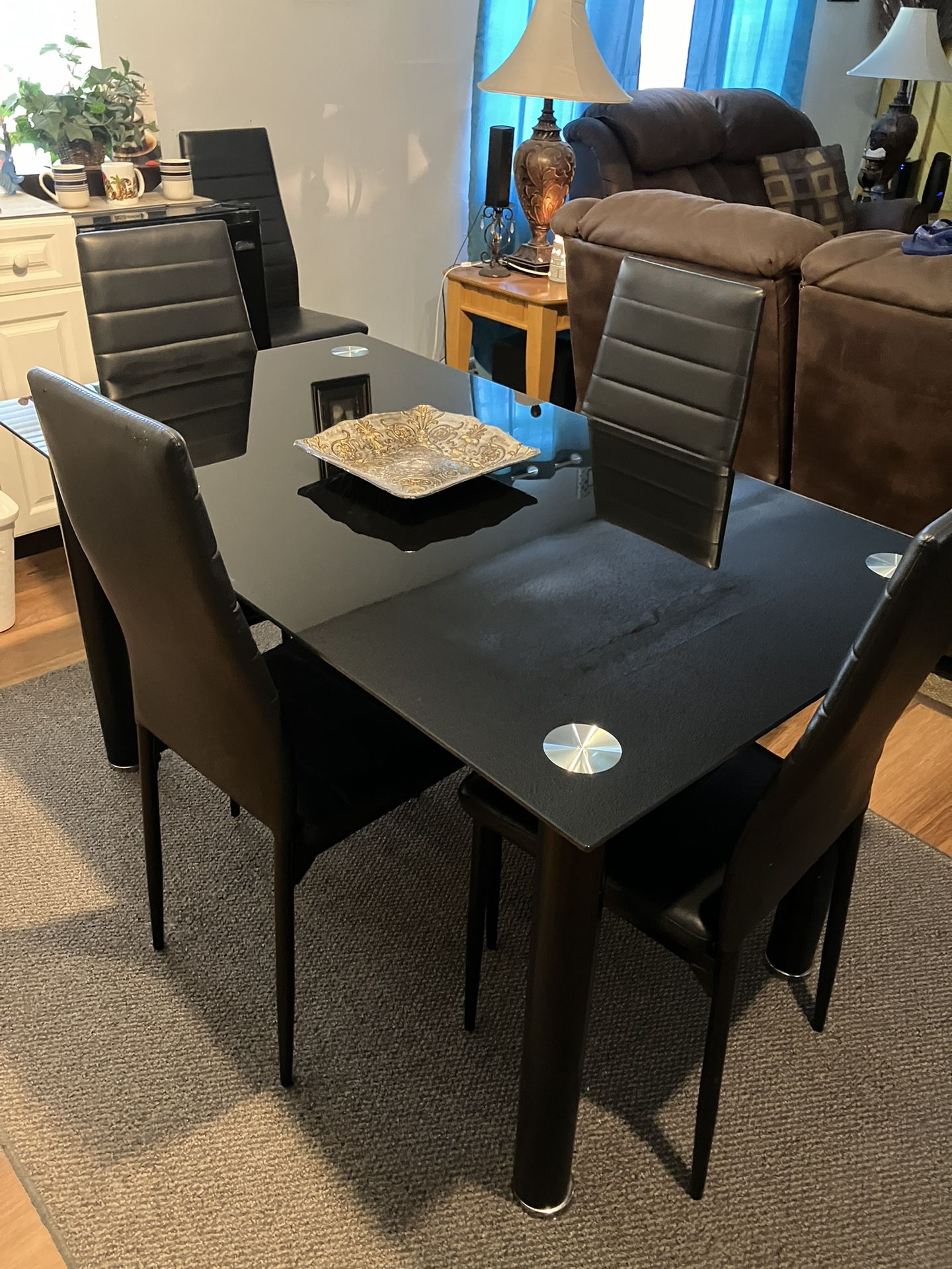 Black Glass Dining Room Table With 6 Chairs 