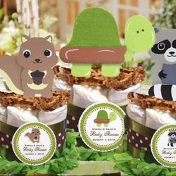 Squirrel Turtle Raccoon FOREST ANIMALS WOODLAND baby shower diaper cakes