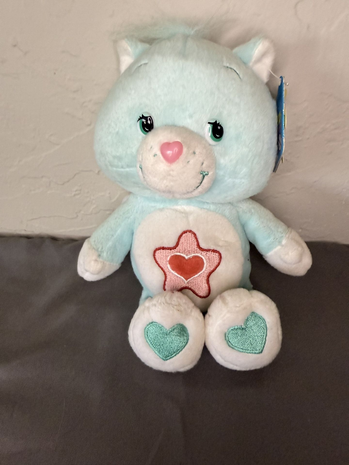 2003 Play Along Care Bear Cousin Proud Heart Cat 9" Blue Plush Stuffed Animal