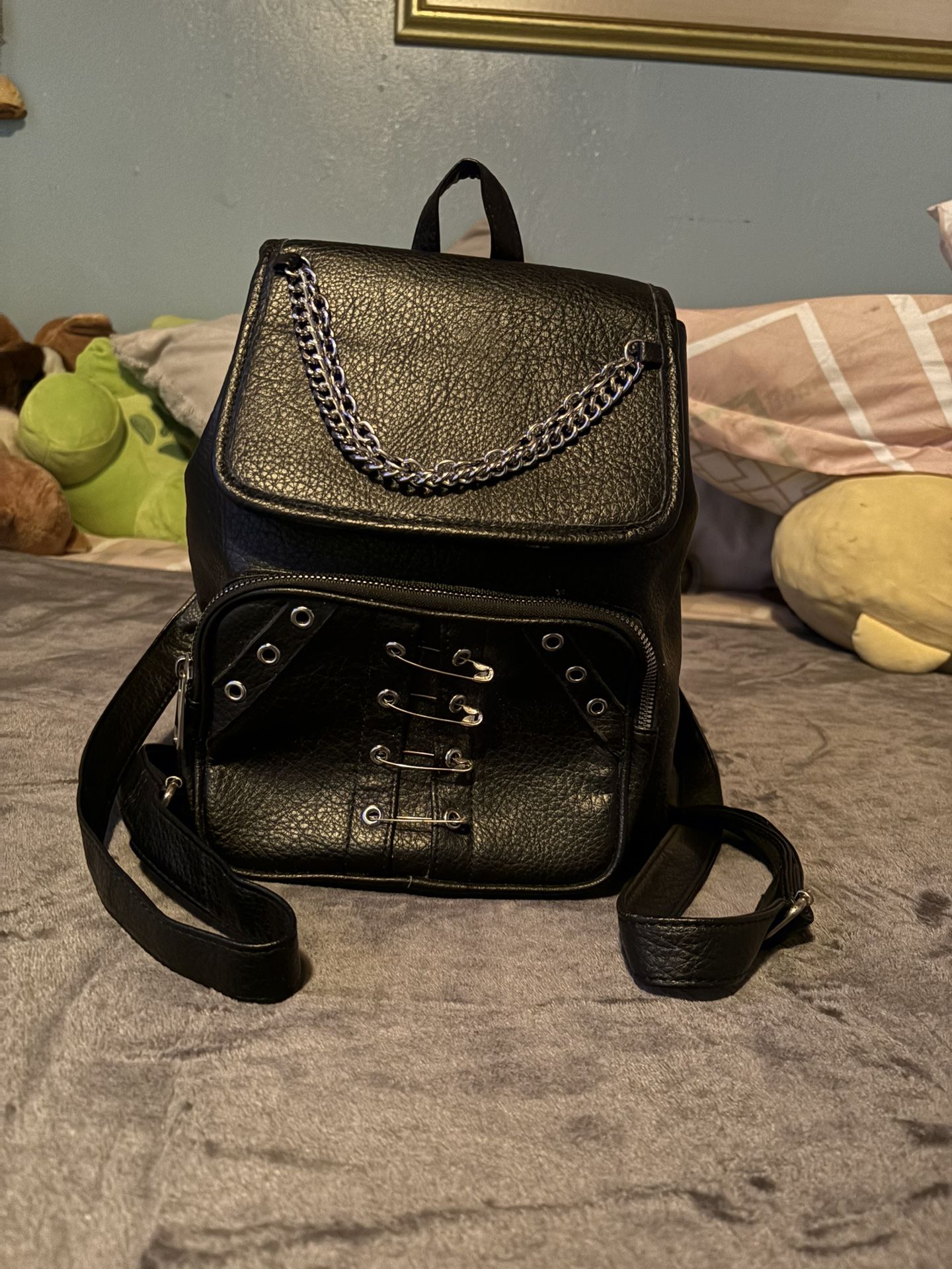 Punk Black Leather Bag pack