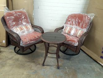 New assembled swivel chairs and coffee table cushions included